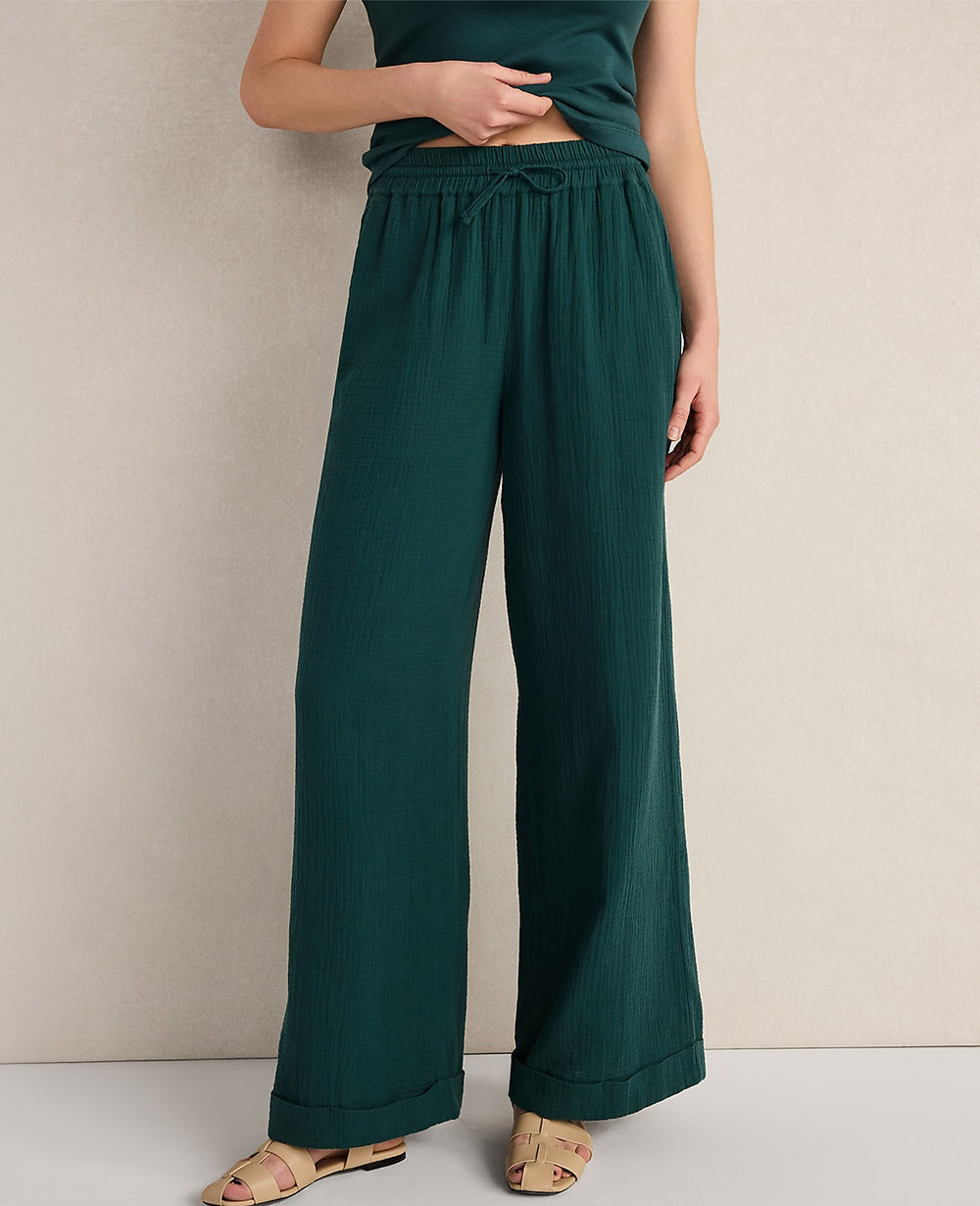 Ann Taylor Deep Turquoise Haven Well Within Organic Cotton Gauze Drawstring Pants