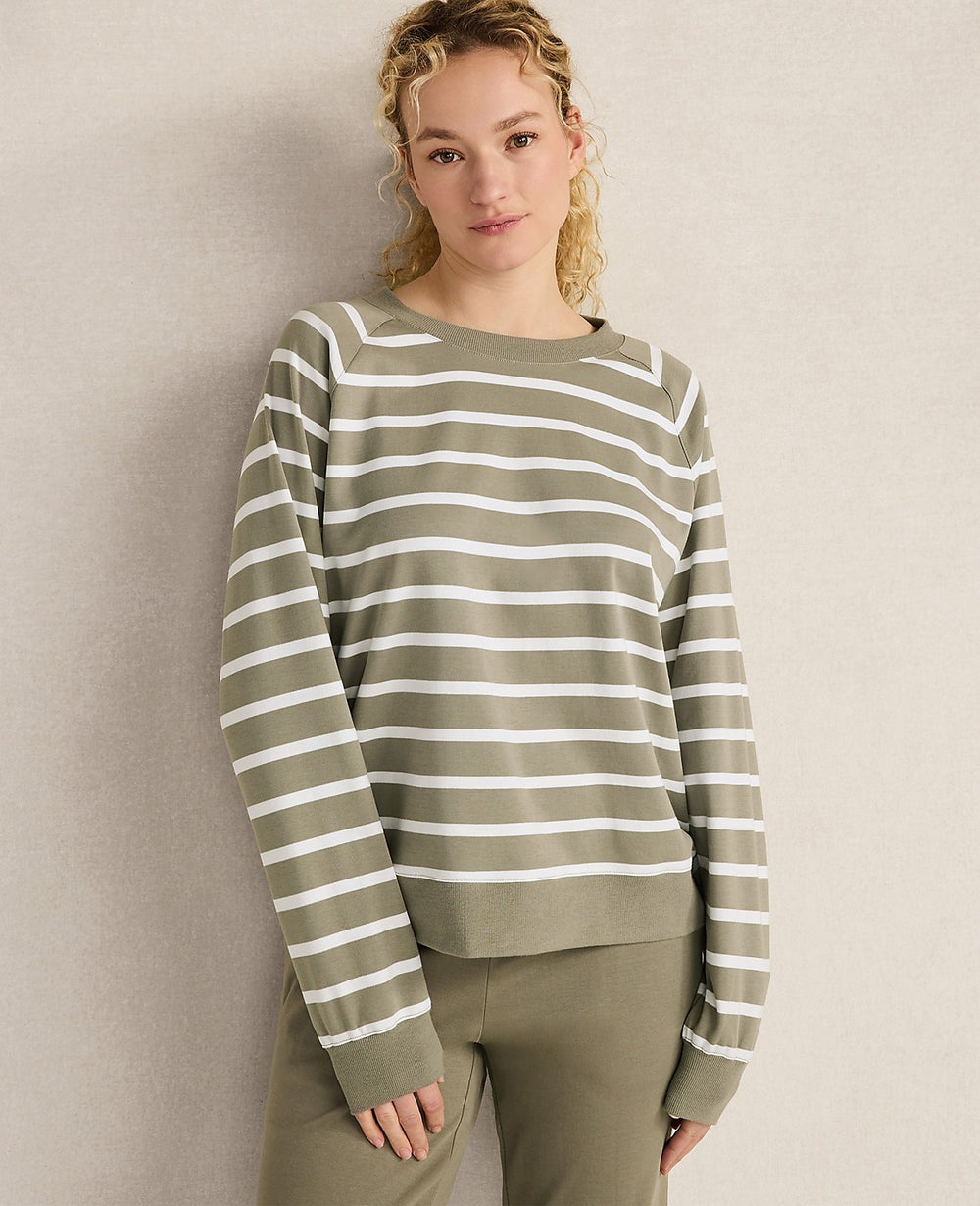 Ann Taylor Vetiver Haven Well Within Organic Cotton Interlock Everyday Sweatshirt