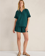 Ann Taylor Deep Turquoise Haven Well Within Organic Cotton Gauze V-Neck Top