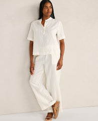 Ann Taylor Ivory Haven Well Within Silky Linen Blend Drawstring Pants