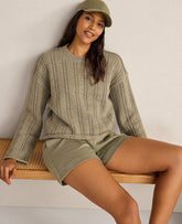 Ann Taylor Vetiver Haven Well Within Cotton Tape Yarn Vertical Stitch Sweater