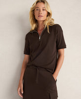 Ann Taylor Coffee Bean Haven Well Within Organic Cotton Interlock Half-Zip Collared Top