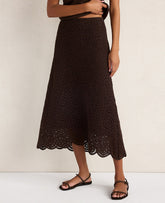 Ann Taylor Coffee Bean Haven Well Within Cotton Crochet Scalloped Midi Skirt