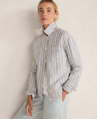 Ann Taylor Fresh Coffee Haven Well Within Everweave Linen Stripe Boxy Jacket