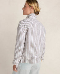Ann Taylor Fresh Coffee Haven Well Within Everweave Linen Stripe Boxy Jacket