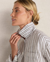 Ann Taylor Fresh Coffee Haven Well Within Everweave Linen Stripe Boxy Jacket