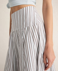 Ann Taylor Fresh Coffee Haven Well Within Organic Cotton Poplin Stripe Drop Waist Skirt