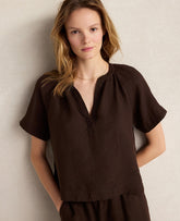Ann Taylor Coffee Bean Haven Well Within Linen Gathered V-Neck Top