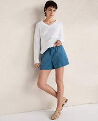Ann Taylor White Haven Well Within Cotton Blend Tape Yarn V-Neck Sweater