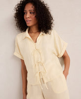 Ann Taylor Soft Beige Haven Well Within Linen Tie-Front Top