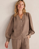 Ann Taylor Chestnut Brown Haven Well Within Linen V-Neck Blouse