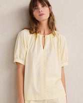 Ann Taylor Straw Haven Well Within Organic Cotton Twill Split Neck Top