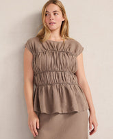Ann Taylor Chestnut Brown Haven Well Within Linen Shirred Sleeveless Top