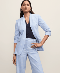 Ann Taylor Blue/Neutral The Collarless Belted Blazer in Windowpane