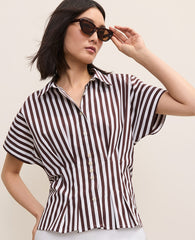 Ann Taylor Rich Walnut Striped Pleated Blouse