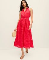 Ann Taylor Smoldering Red Eyelet Halter Maxi Dress