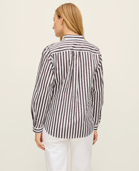 Ann Taylor Charcoal/White Striped Oversized Pocket Shirt