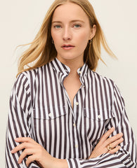 Ann Taylor Charcoal/White Striped Oversized Pocket Shirt