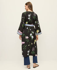 Ann Taylor Black Floral Long Kimono