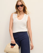 Ann Taylor Winter White Weekend Popcorn Stitch Sweater Shell