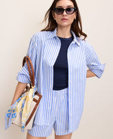 Ann Taylor White Blue Weekend Striped Button Down Shirt