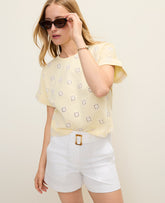 Ann Taylor Yellow Pavlova Weekend Eyelet Crew Neck Top