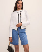Ann Taylor White Petite Scalloped Trim Cardigan