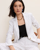Ann Taylor White The Petite Pinstripe Long One Button Blazer in Linen Blend