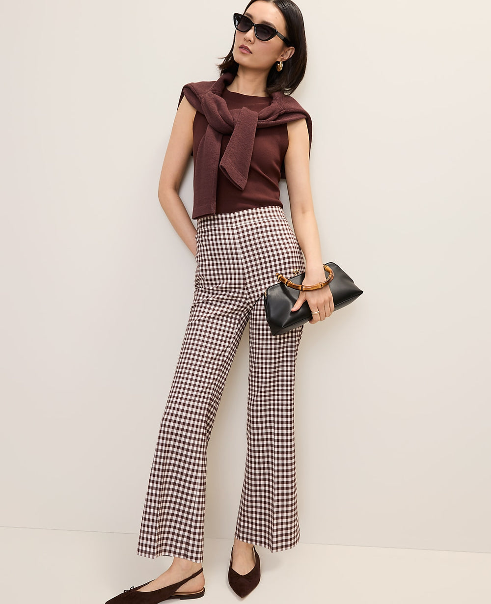 Ann Taylor Brown/White Check The Tall Side Zip Flare Pant in Gingham