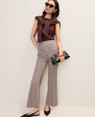 Ann Taylor Brown/White Check The Tall Side Zip Flare Pant in Gingham