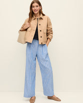 Ann Taylor Medium Blue/ White Stripe Weekend Striped Easy Fit Wide-Leg Pant