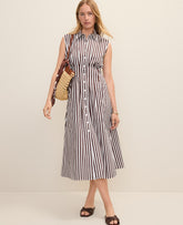Ann Taylor Rich Walnut Weekend Striped Pleated Midi Shirtdress