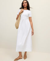 Ann Taylor White Weekend Mixed Media Crew Neck Midi Dress