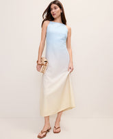Ann Taylor Yellow-Blue Weekend Ombré Midi Dress in Linen Blend