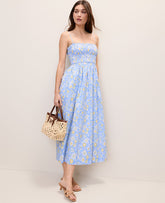 Ann Taylor Vista Blue Weekend Floral Smocked Midi Dress