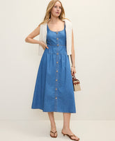 Ann Taylor Light Indigo Wash Weekend Chambray Flare Midi Dress