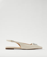 Ann Taylor Cream Beige Weekend Hardware Embellished Leather Slingback Flat