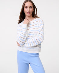 Ann Taylor Daybreak Dew Petite Weekend Striped Pointelle Sweater
