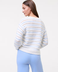 Ann Taylor Daybreak Dew Petite Weekend Striped Pointelle Sweater