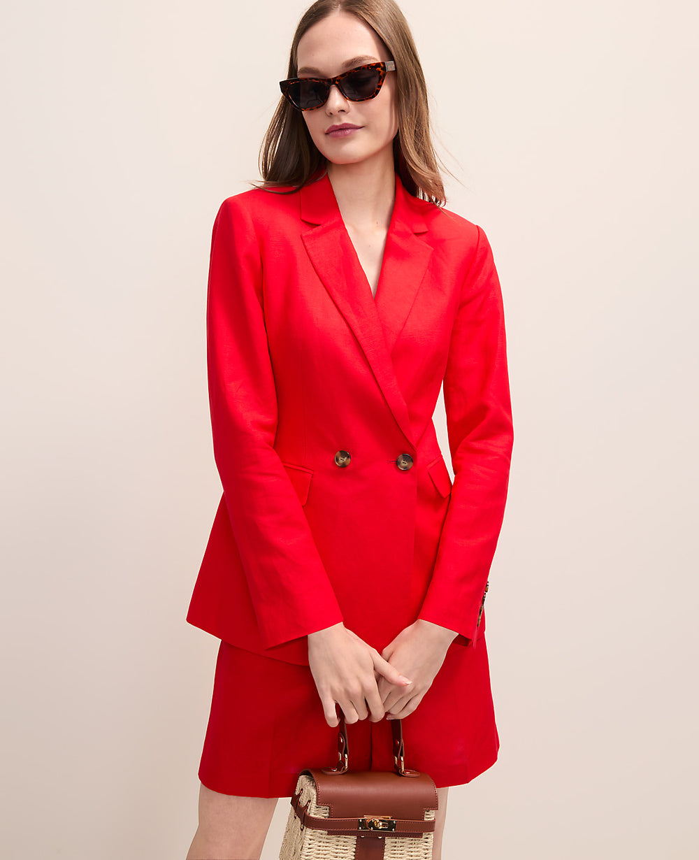Ann Taylor Bright Cherry The Petite Crosby Blazer in Linen Blend