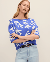 Ann Taylor Dream Blue Petite Floral Jacquard Boatneck Sweater