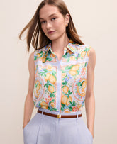 Ann Taylor Multi-Please Use B Version Petite Lemon Print Sleeveless Collar Shirt
