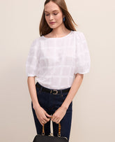 Ann Taylor White Petite Crochet Windowpane Popover