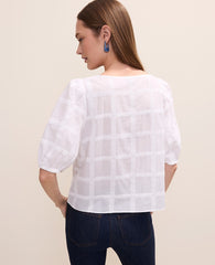 Ann Taylor White Petite Crochet Windowpane Popover