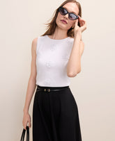 Ann Taylor White Petite Floral Appliqué Sweater Shell