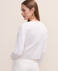 Ann Taylor White Petite Floral Appliqué Cardigan