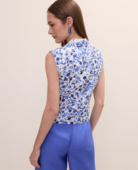 Ann Taylor Pure Ink Petite Paisley Tie Waist Blouse in Linen