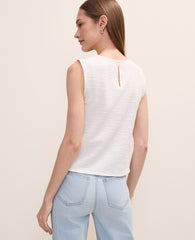 Ann Taylor Winter White Petite Fringe Trim Tweed Top
