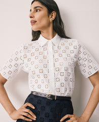 Ann Taylor White Petite Eyelet Blouse