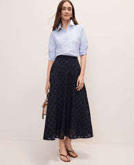 Ann Taylor Night Sky Petite Eyelet Full Midi Skirt